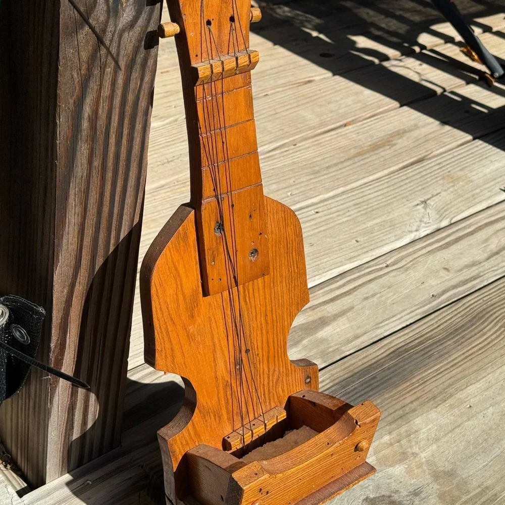 Wooden Fiddle handmade in USA display shelf flowers vintage